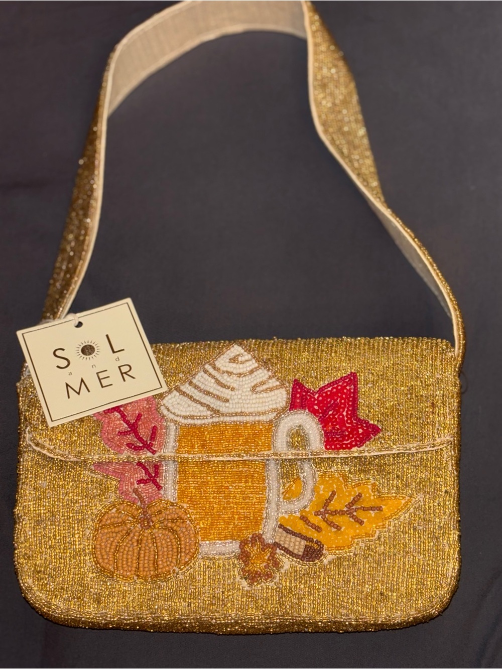NEW Sol and Mer Pumpkin Spice Latte Fall Beaded Bag